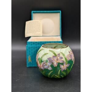 Bill Yee Assoc. Cloisonné Floral Rose Bowl Iris Enamel 3.5" Vase Vintage W/ Box